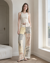 Vintage Newspaper Print Straight Leg Jeans