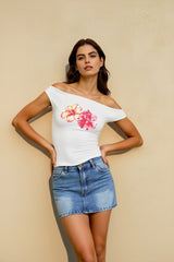 Off Shoulder Print T-shirts