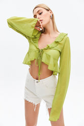 Mesh Ruffle Tie Detail Crop Top