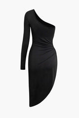 One Shoulder Cut Out Asymmetrical Ruched Mini Dress