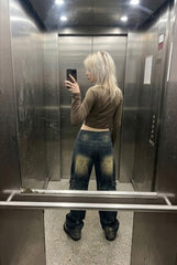 Vintage Washed Patchwork Jeans