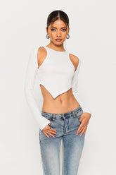 Cut Out Asymmetrical Hem Long Sleeve Top