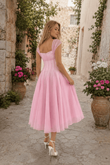 Soft Mesh Waist Flared Prom Dress