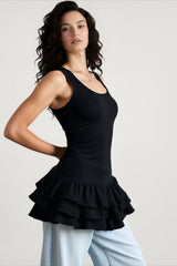 Black Tiered Hem Cami Top