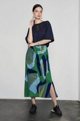 Color Block Print Pleated Vacation Skirt