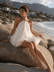 Elegant Halter Metal Button Backless Mini Dress