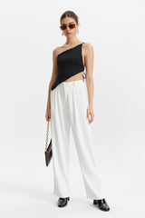 Asymmetrical Tie Back Solid Backless Crop Top