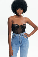 Off Shoulder Mesh Underwire Cut Out Bodysuit