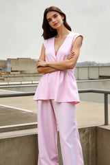 Romantic Cotton V Neck Sleeveless Vest Pants Two Piece Set
