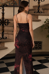 Vintage Spaghetti Strap Bodycon Retro Print Maxi Dress