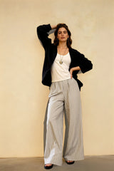 Striped High Waisted Wide Leg Straight Pants