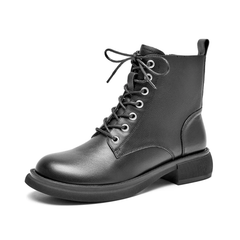 Donatto Women's Leather Motorcycle Ankle Black Boots