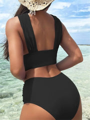Halter Cross Hollow Out Push Up High Waist Swimsuit