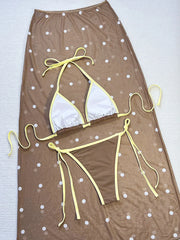With Polka Dot Mesh Skirt Halter Bikini