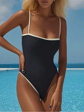 Color Block Splicing Vintage Retro Women Swimwear One Piece Swimsuit