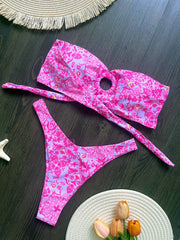 Floral Printed Wrinkled Bandeau Bikini