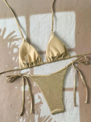 Shiny Gold Leopard Print Bikini Set