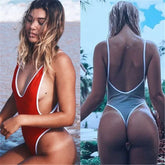 Deep V Neck Thong Swimwear Women One Piece Swimsuit