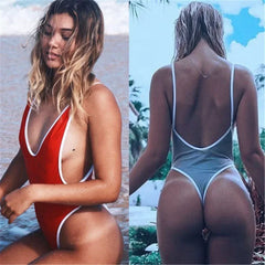 Deep V Neck Thong Swimwear Women One Piece Swimsuit