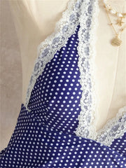 Sexy Blue Polka Dot Print Bikini Set