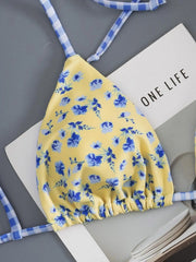 Sexy Yellow Floral Print Micro Bikini