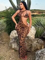 XS - XL Halter Leopard Beach Cover Up Bikini