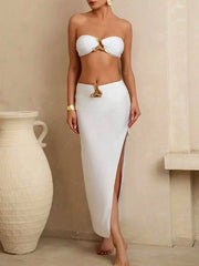 with Long Mesh Skirt Bandeau Bikini