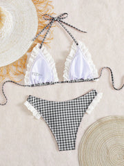 Cute Pink Plaid Print Micro Bikini