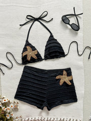 Sexy White Black Starfish Ornament Bikini Set