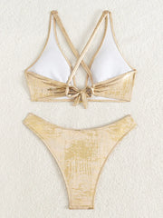 Golden Sparkling Halter Rings Bikini