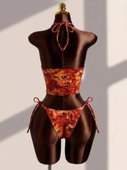 Sexy Orange Floral Print Bikini Set
