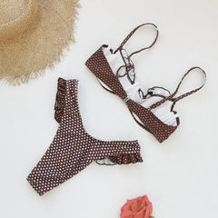 Sexy Coffee Polka Dot Print Micro Bikini