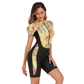 Vintage Leaves Print Patchwork One Piece Swimsuit