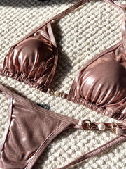 PU Leather Pearls Bikini