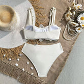 Sexy White 3D Pearls Flower Embroidery Bikini Set