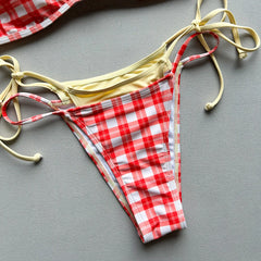 Sexy Brown Polka Dot Print Patchwork Bikini Set