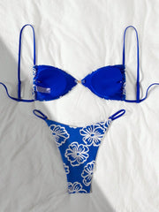 Sexy Blue Lace Flower Micro Bikini Set