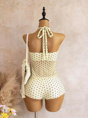 Vintage Yellow Polka Dot Print Bikini Set