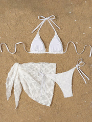 3D Flower with Mesh Sarong Skirt Bikini