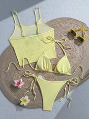 Sexy Yellow Fruit Print Cover Up Bikini Set