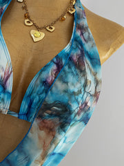 Vintage Blue Tie Dye Gradient Bikini Set