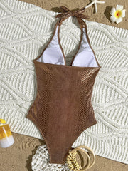 SnakeSkin Halter V Neck Backless Female Swimwear One Piece Swimsuit