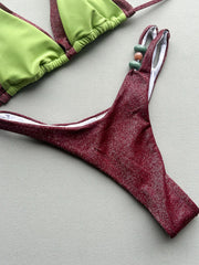 Summer Green Patchwork Bikini Set