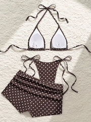 With Shorts Polka Dot Halter Mini Micro Thong Bikini