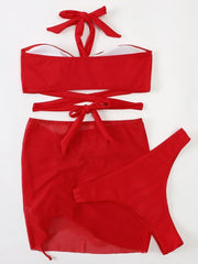 3 PCS Mesh Skirt Halter Wrap Around Bikini