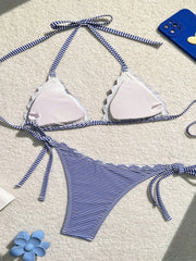 Women's Blue Stripe Print Two Piece Swimsuit