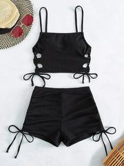 White Black Hollow Out Push Up Padded Two Piece Swimsuit