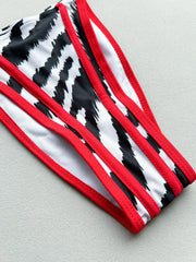 Sexy Red Zebra Print Patchwork Bikini Set