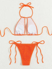 Orange Halter Neck Push Up Micro Swimsuit