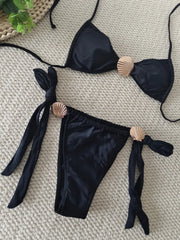 Metal Shell Halter Strappy High Cut Bikini